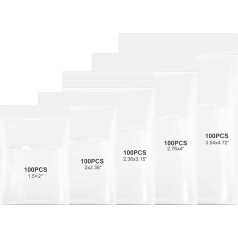 WEGOUP 500 Pieces Small Plastic Bags, Small Ziplock Bags in 5 Sizes, 2mm Thick Clear Resealable Poly Bags with Zipper, Mini Plastic Bags for Jewellery, Treats,