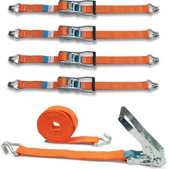 DoZurr 5000 Tie Down Straps with Sturdy Ratchet and Profile Hook, Load Capacity up to 2500 kg, 50 mm Wide x 6 m Long, Orange, for Trucks and Large Trailers Set of 4