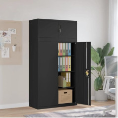 Aktenschrank Schwarz 90x40x180 cm Stahl,Praktischer Aktenschrank aus pulverbeschichtetem Stahl für optimale Büroorganisation Aufbewahren & Organisieren, Schließfächer