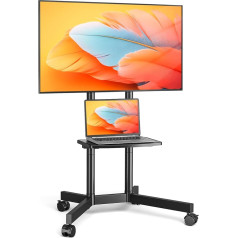 Tvon Mobile TV Stand Rollable TV Stand with Wheels for 32-75 Inch TVs, TV Floor Stand, Height Adjustable TV Trolley with Shelf up to 40 kg Max VESA 400 x 400 mm