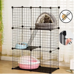 Ybaymy Outdoor Enclosure for Cats, Large Cat Cage with 3 Levels, Cat Run Balcony, 109 x 75 x 39 cm, Black, Cat Enclosure Outdoor Large Metal, Cat Cage Balcony