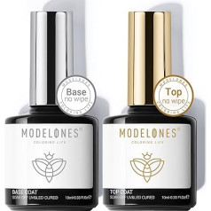 Modelones Base Coat Top Coat Gel UV LED Nail Polish Set No Wipe Base Coat & Top Coat 10 ml x 2 for Gel Nails Nail Art Manicure Nail Design