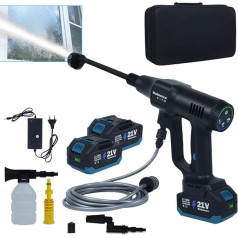 Huhomco Battery Pressure Washer with 2 Batteries 4000 mAh and Charger, 200 Bar Mobile High Pressure Water Gun, Brushless, Portable Pressure Washer Gun with 6-in-1 Nozzle, 3 Cleaning Levels for Car