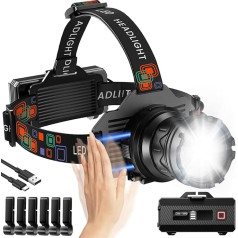 TININ Headlamp LED Rechargeable, Super Bright 100,000 Lumens Head Torch with Sensor, Headlamp Rechargeable 5 Light Modes & 90° Adjustable, IPX7 Waterproof LED Headlamps for Camping Fishing