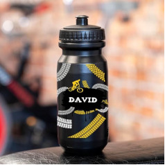 Wanapix | Personalised Bicycle Water Bottle | Black | Bicycle Bottle with Your Photo or Name | Capacity 620 ml | BPA Free | Bicycle Adventure + Name