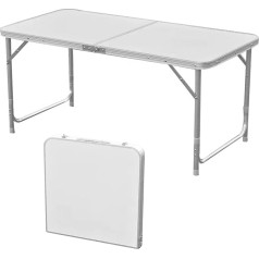 Lemodo Camping Table White Folding Table 3-Way Height Adjustable Folding Table 120 x 60 cm Easy to Transport Party Table Suitcase Table for Various Uses