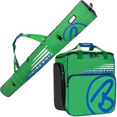 BRUBAKER Kombi Set Champion - Limited Edition - Skisack und Skischuhtasche für 1 Paar Ski 170 cm oder 190 cm + Stöcke + Schuhe + Helm Grün Blau