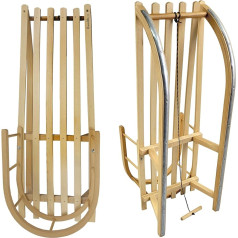 Wooden Sledge with Backrest [Children's Sledge] Snow Sledge Toboggan Sledge with Backrest Davos Sledge with Backrest and Pull Rope 90 cm