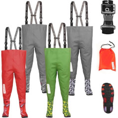 3Kamido Kids Waders, Youth Kids Chest Waders - Models, Craft, Grey Camouflage, Spider Adjustable Waist, Durable Braces, Nexus Buckle, Fishing Trousers for Kids 21-36 EU