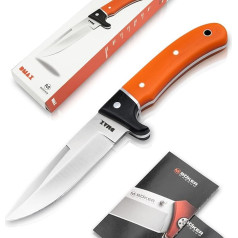 DMAX® Elk Hunter - Fixed Hunting Knife with G10 Handle Orange - Robust Scout Ride Knife with Leather Sheath Black - Sturdy Full Tang Belt Knife with Extra Sharp Drop-Point Blade