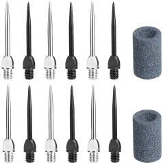 Cosmos 12 Pieces Steel Dart Tips with 2 Dart Sharpeners, Dart Metal Tip Converter Points, 2BA Thread, Dart Replacement Tips, Dart Sharpeners, Sandstones, Dart Needle Accessories