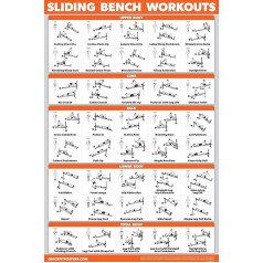QuickFit Sliding Bench Workout Poster - Compatible with Total Gym, Weider Ultimate Body Works - Incline Bench Exercise Chart (Laminated, 18