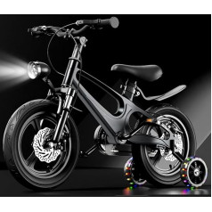 18 inch children's bicycle with stabilisers, double shock absorption and double disc brakes, suitable for 85-145 cm