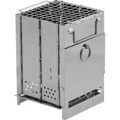 Mini Rocket Stove Camping Stove with Grate - Foldable - Stainless Steel Approx. 21 x 14 x 14 cm