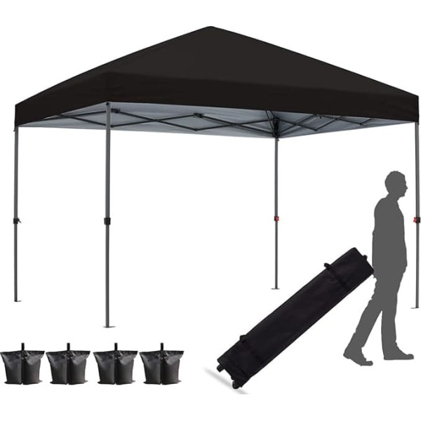 3 x 3 m, einfaches Aufklappen, für den Außenbereich, sofortiger Sonnenschutz, Schwarz