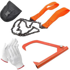 Motorsäge Camping Kettensäge Handkette Outdoor Handkettensäge 4er Set Tragbare Edelstahl Kettensägen Faltbare Kettensägen mit Handschuhen und Tasche