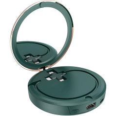 Lancoon Electric Hand Warmer, Reusable Pocket Warmer with Make-up Mirror, 3 Output Cables, Round, Durable, Quick Heating for Home, Travel, Work (Green/Pink)