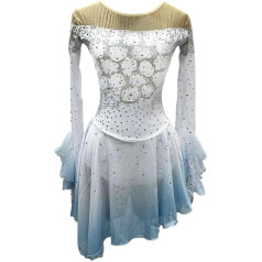 PONNYC Handmade Figure Skating Competition Dress Backless Figure Skating Skirt for Girls Long Sleeve Leotard Sports Clothing Winter Sports Costume with Colour Gradient