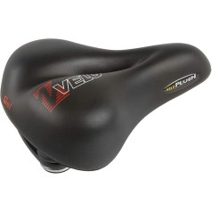 P4B Bicycle saddle with gel insert, with waterproof, seamless surface, D2 shell construction, including shock-absorbing frame suspension, anatomical shape, in black