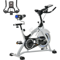 HOMCOM Speedbike Indoor Fitness Bikes with 15 kg Flywheel Adjustable Resistance Levels Home Gym up to 180 kg Bicycle Trainer LCD Monitor Metal ABS Silver + Black