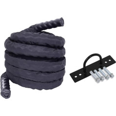 Hua Battle Rope Fitness Training Battle Rope 50 mm x 9 m / 50 mm x 12 m, with Fixed Anchor Set, Non-Slip Wear-Resistant Comprehensive Physical Battle Rope, Black (Size: 50 mm x 9 m)