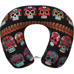 jingong Mexican Skull Print Travel Pillow Ultimate Comfort Neck Pain Relief Memory Foam Travel Pillow