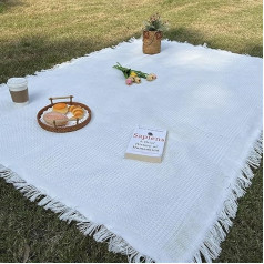 NAZARR Living Cuddly Blankets, Picnic Mat, Camping, Hiking, Outdoor, Portable Beach Blanket, Folding Camping Mat, Thick Waterproof Lawn Cloth Camping Equipment Mat, Double Bed (White, 90 x 180 cm)