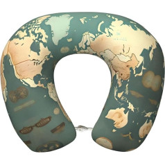 WYCZHY World Map Retro Aeroplane Travel Pillow Gift for Neck Pillow Memory Foam Travel Pillow for Offices and Cars