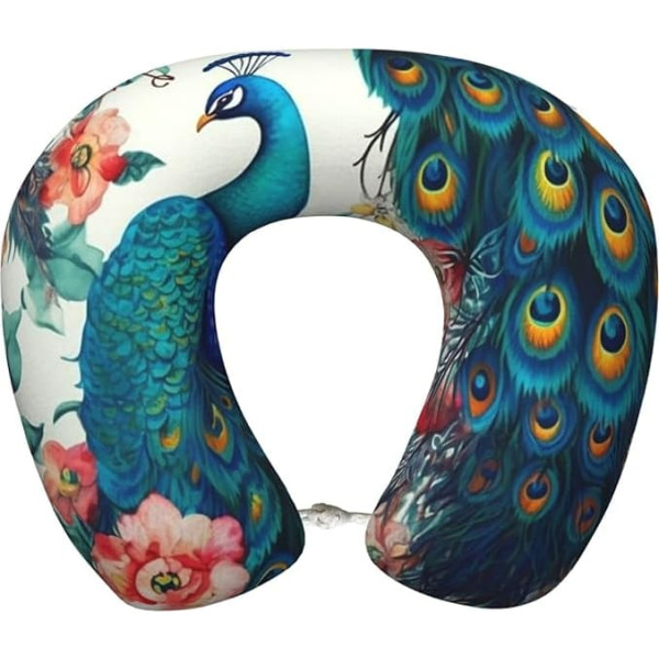 Dwrepo Beautiful Peacock Flower Travel Pillow Memory Foam U Shaped Neck Pillow for Travel Portable Head Neck Support Airplane Removable Cover Neck Pillow Headrest for Sleeping