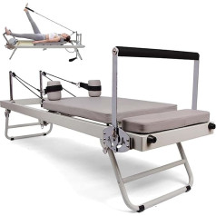 Pilates Reformer Machine Home - Foldable Bed with Adjustable Intensity for Strength Training - Yoga Training Device, Perfect for Pilates Lovers, Grey