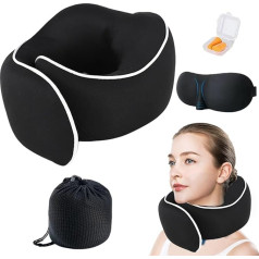 Buerfu Nackenkissen für Reisen,Reisekissen für Flugzeuge - Memory Foam-Nackenkissen mit Augenabdeckung und Ohrstöpseln | Schweißabsorbierendes Schlafkissen für die Reise