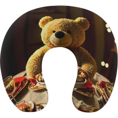 Tanzender Bär Reisekissen Nackenstütze Memory Foam U-förmiges Kissen Weich Bequem Reise Nackenkissen Schlafen Ruhekissen Reisezubehör für Flugzeug Auto Büro