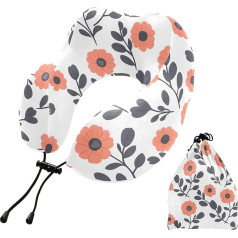 Reisekissen, orangefarbenes Blumenblatt-Muster, Memory-Schaum, Nackenkissen, Kopfstütze, gemütliches, weiches Kissen, perfekt für Schlafruhe, Flugzeug, Auto und Zuhause