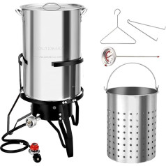 ROVSUN 50QT Turkey Fryer with Basket and Stand, Stainless Steel Seafood Saucepan, Crawfish Kettle with 54000BTU Propane Gas Burner, Thermometer, Lifting Hook and Support Rack for Outdoor Cooking