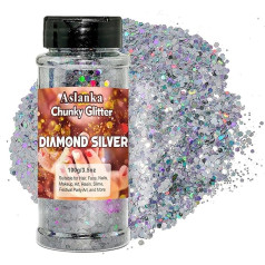Silver Holographic Glitter, Silver Glitter for Face Body Glitter, Nail Glitter for Nail Art, Make-Up, Face Body, Hair, Slime, Crafts, DIY