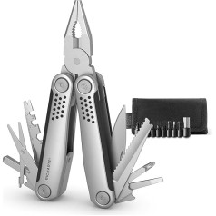 RICHARTZ Structura Tool 25+ | Multitool with Safety Lock | 25 Functions | Matt Blasted Stainless Steel | Tool Tool with Ergonomic Plastic Grip Zones | Multitool Tool
