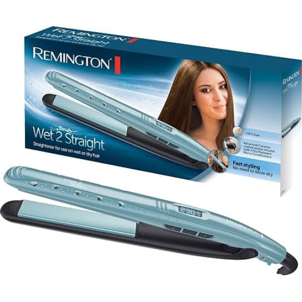 Remington Wet2Straight Hair Straightener (for Wet and Dry Use - for Drying and Straightening Hair, Heat-Activated Anti-Frizz Micro Active Ingredients), LCD Display, 140-230°C, Hair Straightener S7300
