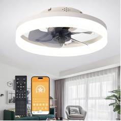 MOSSCO Ceiling Fan with Lighting and Remote Control, LED Ceiling Light, Dimmable, 3 Light Colours, 6 Wind Levels, Modern Lamp with Fan, Quiet for Bedroom, White, 40 cm