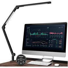 EYOCEAN LED Desk Lamp, Swivel Arm Architect Lamp Work Light, Dual Light Source Office Table Lamp, Adjustable Brightness and Colour Temperature, Eye Protection Clamp Light, Matte Black