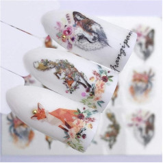 MWBLN Nail Stickers, 1 Piece Kawaii Elk Fox Wolf Animal 3D Embossed Nail Stickers Flower Glue DIY Manicure Slider Nail Art Tips Decorations Decals 5