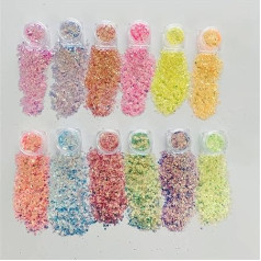 12 Colours Set DIY High Sparkle Iridescent Chunky Mix Glitter Opal Sequins Nail Glitter Sequins Environmentally Friendly PET Sequins Nail Art Manicure Material NC Set
