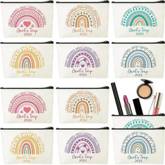 Sweetude Kosmetiktasche, Kosmetiktasche, bedruckt, geräumig, tragbar, wasserdicht, Reise-Bleistiftbeutel, Organizer, Beutel mit Reißverschluss, 12 Stück, Wie auf den Bildern gezeigt., Mädchenausflug