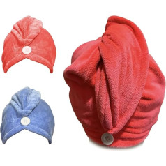 E&J Hair Towels for Women Ultra Absorbent Microfiber Hair Drying Towel 2 Pack 25x65cm Eco Friendly Durable Fabric Turban for Drying Wet Long Thick Hair Rose Red and Blue