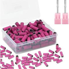 C12rtive Pack of 100 3 mm Sanding Sleeves Nail Cutter & 2 Pieces Small Mandrel Bit Set for Nail Drill, 240# Upgrade Design, 3 mm Sanding Sleeves for Manicure and Pedicure
