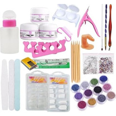 Acrylic Nail Set Nail Art Set Professional Nail Polish Nail Design Acrylic Powder Acrylic Liquid Rhinestones Nail Glitter Kits Christmas Gifts for Women (Pink)