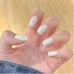 AufdrüCknäGel Kurz, KüNstliche NäGel In Nude, Quadratische AufklebenäGel Mit Nagelkleber, AufklebenäGel In 12 GrößEn – 24-Teiliges Set Mit Weichen Gel-KunstnäGeln(White)