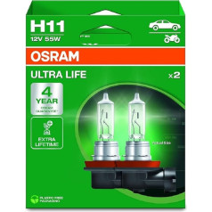 Osram Ultra Life H11 Halogen Headlight Bulb, 2 Bulbs, White
