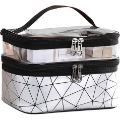 discoball Women's Cosmetic Bag Make Up Toiletry Bag Travel Toiletry Bag Brush Makeup Bag Organiser Storage with Handle Waterproof Approx. 22 x 14 x 12 cm (Black/Rose Red), Double Layered Silver,