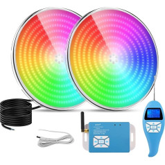 LyLmLe Resin Filled LED Pool Lighting PAR56, 35 W Ultra Flat RGB Colour Changing Pool Headlight External Synchronisation with Remote Control, Dimmable Swimming Pool Lamp, IP68 Waterproof, 12 V AC