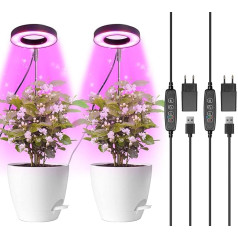 Qoolife Plant Lamp LED Full Spectrum, Grow Light for Indoor Plants, Height-Adjustable Plant Light with 3/9/12H Car Timer, 10 Brightness & 3 Light Modes, Ideal for Small Plants (Pack of 2)